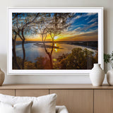 66839-MGC-FP-36x24_White-Lake Sunset Wall Art – Golden Hour Canvas Print with Trees and Water Reflection, Scenic Landscape Photography for Living Room,