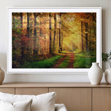 73494-MGC-FP-36x24_White-Golden Autumn Forest Path Wall Art – Sunlit Woodland Canvas Print, Fall Nature Landscape Home Decoration