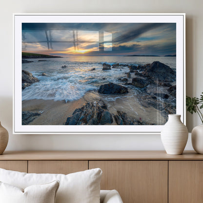 17902-MGC-FP-36x24_White-Rocky Shore Ocean Sunset Wall Art – Coastal Seascape Canvas Print, Nature Beach Decor for Living Room or Office