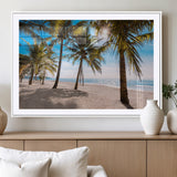 98175-MGC-FP-36x24_White-Tropical Palm Beach Wall Art – Relaxing Ocean Shore Canvas Print with Palm Trees, Coastal Summer Decor for Living Room, Bedroom or