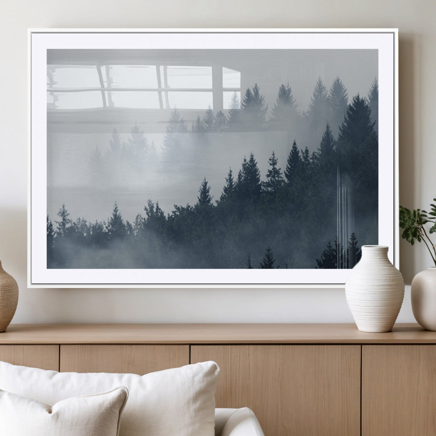23671-MGV-CV-36X24-Misty Forest Wall Art – Serene Foggy Pine Trees Landscape Canvas Print, Tranquil Nature Decor for Living Room, Bedroom or Office