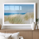 96913-MGC-FP-36x24_White-Coastal Dunes Wall Art – Serene Beach Grass and Blue Ocean Canvas Print, Relaxing Seaside Nature Decor for Living Room, Bedroom or