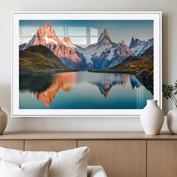 88453-MGV-CV-36X24-Mountain Lake Wall Art – Snow-Capped Peaks Reflected in Alpine Water Canvas Print, Nature Landscape Wall Decor for Living Room or