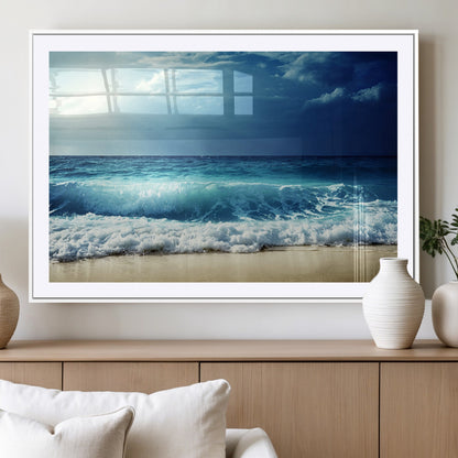 84116-MGC-FP-36x24_White-Ocean Wave Wall Art – Blue Sea and Beach Canvas Print, Coastal Seascape Photography Artwork for Living Room, Bedroom, or Office