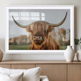 64824-MGC-FP-36x24_White-Highland Cow Wall Art – Rustic Scottish Bull Canvas Print, Farmhouse Animal Decor for Living Room, Bedroom, Office or Cabin