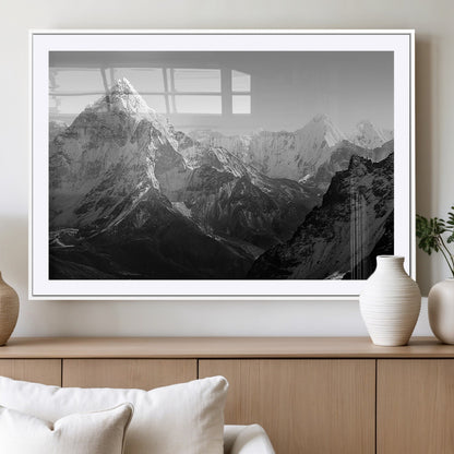 10775-MGC-FP-36x24_White-Snow Capped Mountain Wall Art – Black and White Canvas Print of Majestic Peaks, Nature Landscape Photography for Office, Bedroom,