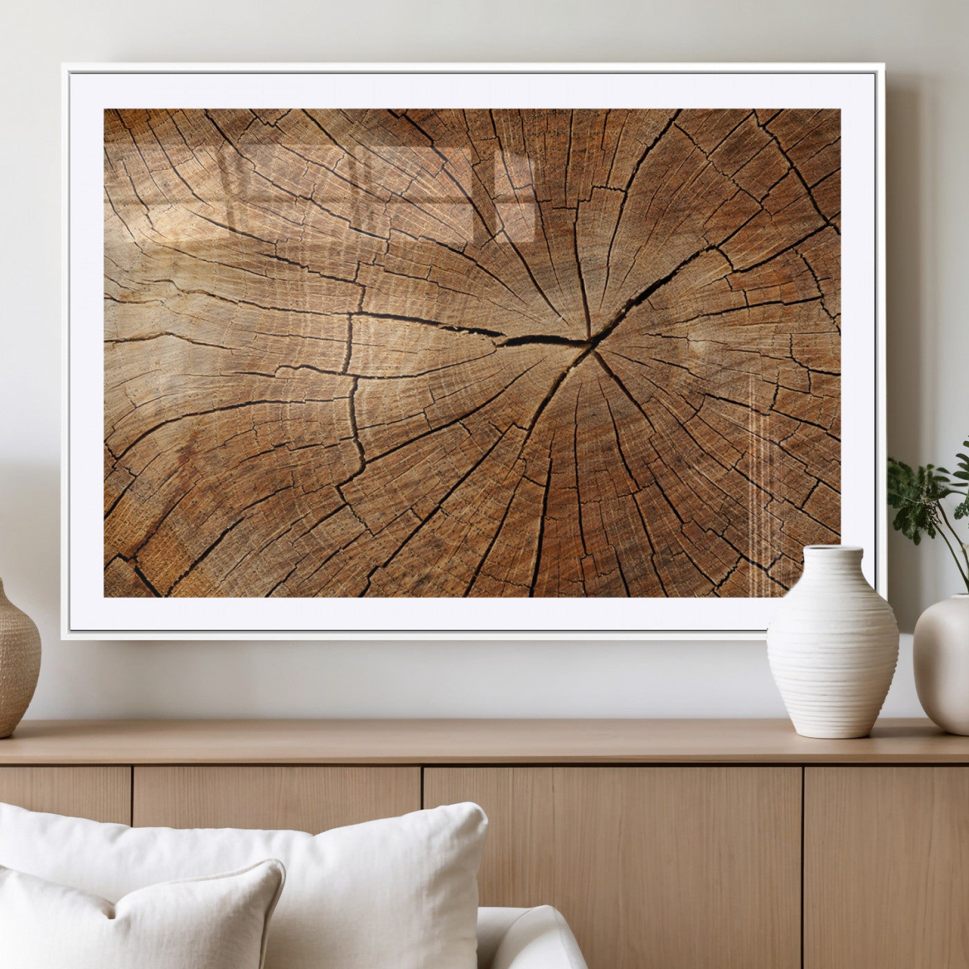 61710-MGC-FP-36x24_White-Tree Rings Wall Art – Rustic Wood Grain Canvas Print of Tree Trunk Cross Section, Nature Inspired Decor for Cabin, Office, Living