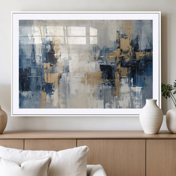 44344-MGV-CV-36X24-Abstract Blue and Gold Wall Art – Modern Hand Painted Canvas Print, Contemporary Textured Painting for Living Room, Bedroom or