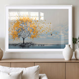 23385-MGV-CV-36X24-Golden Butterfly Tree Wall Art – Abstract Yellow and Gray Canvas Print, Modern Nature Artwork for Living Room, Bedroom or Office