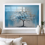 25021-MGV-CV-36X24-Abstract Tree Wall Art – Blue and White Canvas Painting with Gold Accents, Modern Nature-Inspired Artwork for Living Room, Bedroom