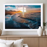 26494-MGV-CV-36X24-Ocean Sunset Wall Art – Scenic Beach Canvas Print with Waves and Mountains, Coastal Seascape Photography for Living Room, Bedroom