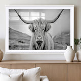 80564-MGV-CV-36X24-Highland Cow Wall Art – Black and White Scottish Highland Canvas Print, Rustic Farmhouse Decor for Living Room, Bedroom or Office