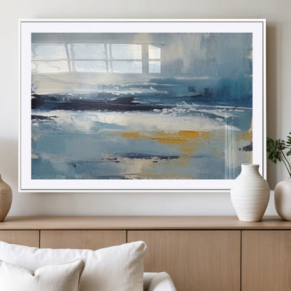 19746-MGV-CV-36X24-Abstract Ocean Wall Art – Modern Coastal Canvas Print with Blue, White and Gold Textures, Contemporary Seascape Painting for