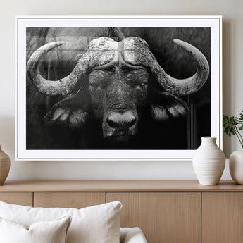 75273-MGC-FP-36x24_White-Buffalo Wall Art – Black and White African Buffalo Canvas Print, Rustic Wildlife Animal Artwork for Farmhouse, Living Room,