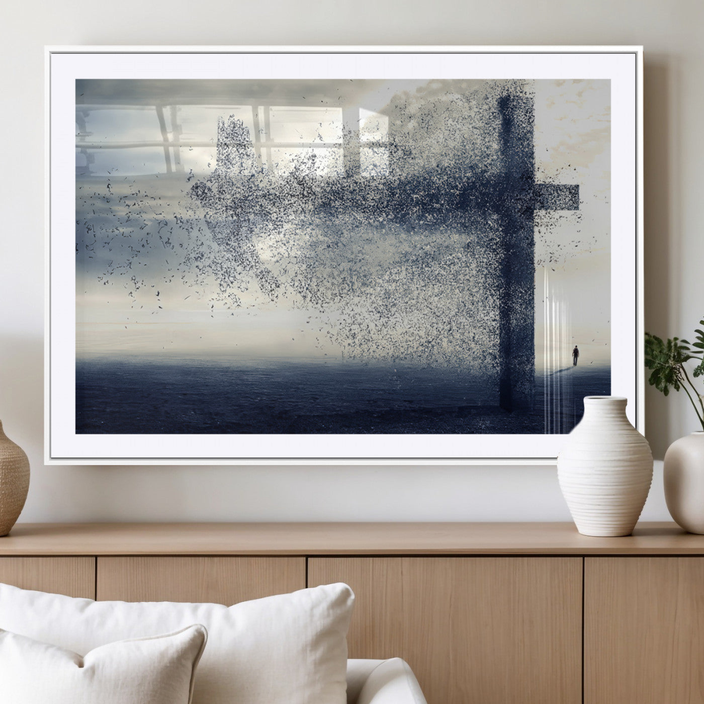 55718-MGV-CV-36X24-Surreal Cross Wall Art – Spiritual Faith Canvas Print, Abstract Christian Artwork with Modern Religious Symbol for Living Room,