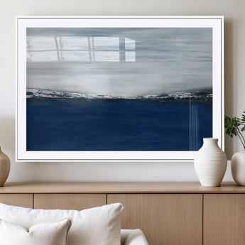 62197-MGC-FP-36x24_White-Abstract Ocean Wall Art – Minimalist Blue and White Canvas Print, Modern Coastal Seascape Painting for Bedroom, Living Room or
