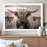 55903-MGV-CV-36X24-Highland Cow Wall Art – Rustic Sepia Scottish Highland Bull Canvas Print, Farmhouse Country Animal Decor for Living Room, Bedroom