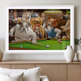 34228-MGC-FP-36x24_White-Dogs Playing Pool Wall Art Canvas Print, Framed Funny Dog Art Picture Print, Dog Perfect Game Room Decor Artwork