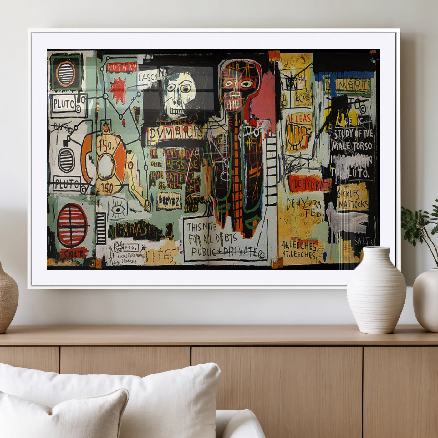 91303-MGC-FP-36x24_White-Abstract Graffiti Wall Art – Bold Urban Canvas Print Colorful Skeleton Figures Mixed Media Style, Contemporary Street Decor for