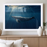 18052-MGC-FP-36x24_White-Whale Wall Art – Majestic Ocean Canvas Print Marine Life Underwater Sunlight Scene, Nautical Coastal Decor for Living Room,