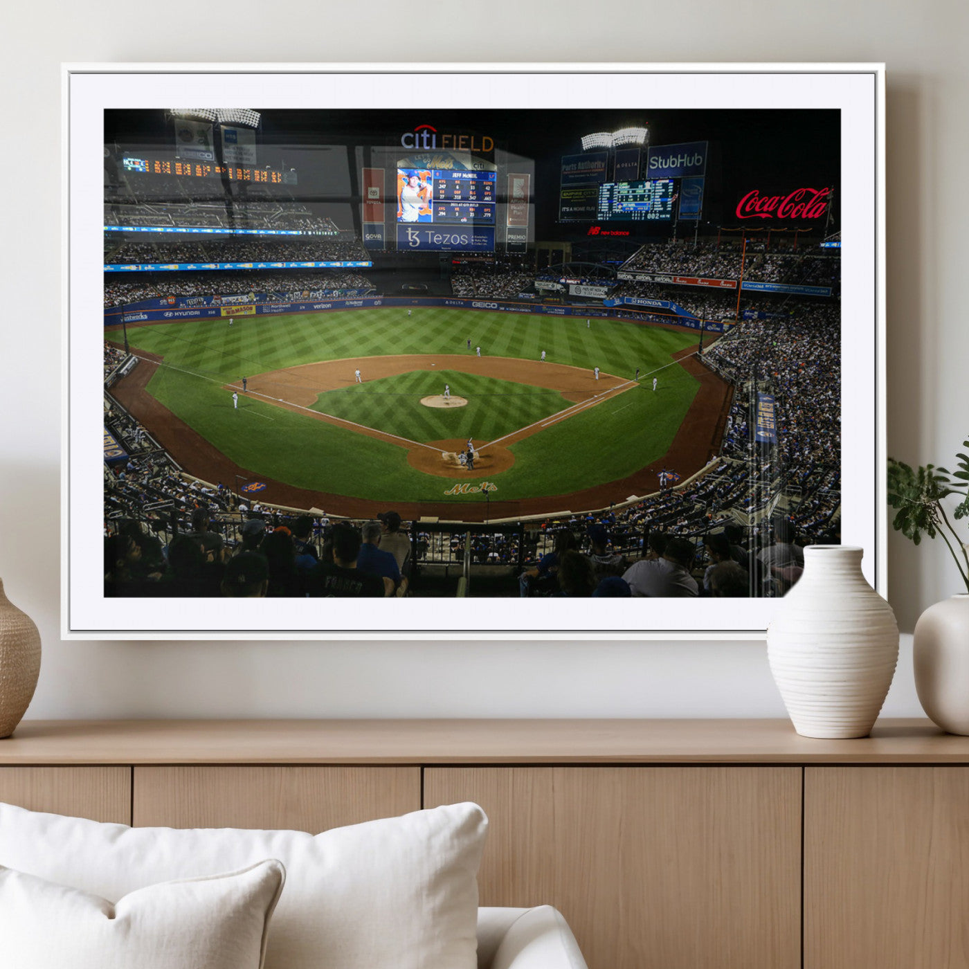 25148-MGC-FP-36x24_White-Baseball Stadium Wall Art – Canvas Print Night Game Packed Crowd Bright Lights Sports Photography, Dynamic Decor for Game Room,