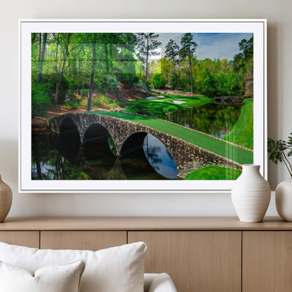 57655-MGV-CV-36X24-Golf Course Wall Art – Canvas Print Scenic Green Fairway Stone Bridge Water Reflection Landscape, Classic Sports Decor for Office,