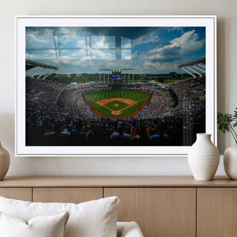 37127-MGC-FP-36x24_White-Kauffman Stadium Wall Art Canvas Print, Framed Kansas City Royals Field Art Picture Print, Baseball Stadium Perfect Sport Room