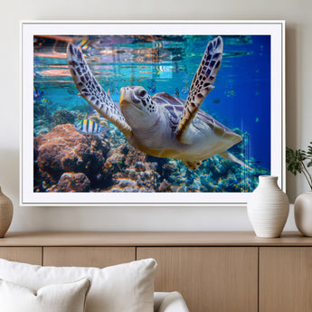 12683-MGV-CV-36X24-Sea Turtle Wall Art – Graceful Ocean Canvas Print with Coral Reef and Tropical Fish, Coastal Marine Life Decor for Beach House,