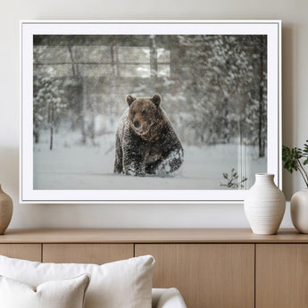 43350-MGV-CV-36X24-Wild Bear in Snow Wall Art – Majestic Wildlife Photography Print, Winter Forest Nature Decor for Cabin, Lodge, Rustic Home,