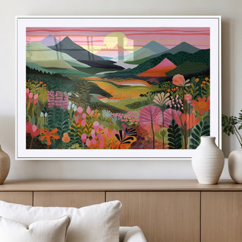 99638-MGV-CV-36X24-Sunset Meadow Wall Art – Panoramic Mountain Landscape with Wildflowers Canvas Print, Vibrant Nature Decor for Living Room, Bedroom