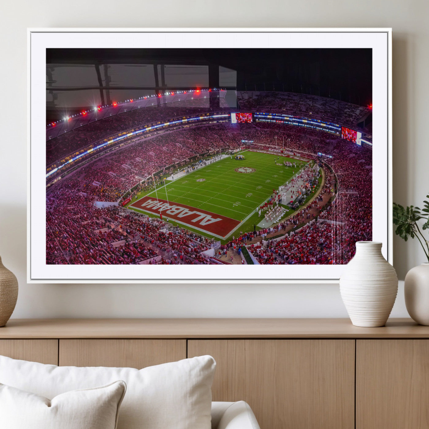 11343-MGC-FP-36x24_White-Bryant-Denny Stadium Wall Art – Panoramic Alabama Crimson Tide Football Field Canvas Print, Game Day Decor for Office, Man Cave or