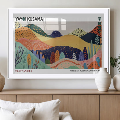 66936-MGC-FP-36x24_White-Kusama Wall Art – Vibrant Abstract Hills Canvas Print, Japanese Modern Landscape Poster for Living Room, Office, Studio or