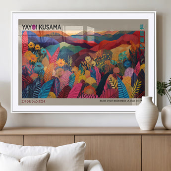 70959-MGV-CV-36X24-Yayoi Kusama Inspired Wall Art – Bold Floral Landscape Canvas Print, Vibrant Modern Abstract Poster for Living Room, Bedroom, or