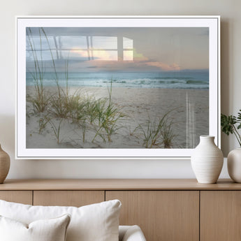 Test1001-MGC-FP-36x24_White-Coastal Beach Wall Art – Panoramic Ocean Waves and Sandy Dunes Canvas Print, Serene Seascape with Sea Oats for Relaxing Home or