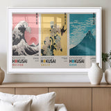 Katsushika-MGV-CV-36X24-Katsushika Hokusai Wall Art Set – The Great Wave, Hydrangea and Swallow, Fine Wind Canvas Prints, Japanese Ukiyo e Style Home and