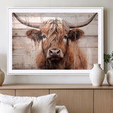 93730-MGV-CV-36X24-Scottish Cow Wall Art Canvas Print, Framed Longhorn Cow Art Picture Print, Highland Cattle Perfect Rustic Farmhouse Decor Artwork