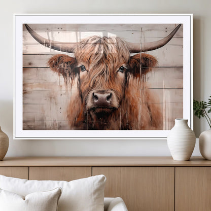 93730-MGV-CV-36X24-Scottish Cow Wall Art Canvas Print, Framed Longhorn Cow Art Picture Print, Highland Cattle Perfect Rustic Farmhouse Decor Artwork