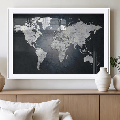 19124-MGV-CV-36X24-Modern World Map Wall Art – Black and White Canvas Print, Minimalist Global Map Decor for Office, Study, Bedroom or Living Room