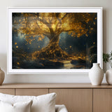 92739-MGV-CV-36X24-Glowing Tree Wall Art – Enchanted Golden Forest Canvas Print, Mystical Illuminated Nature Painting Poster for Living Room,