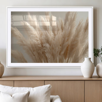 50300-MGC-FP-36x24_White-Pampas Grass Wall Art Canvas Print, Framed Minimalist Pampas Grass Art Picture Print, Beige Pampas Grass Perfect Minimalist Boho