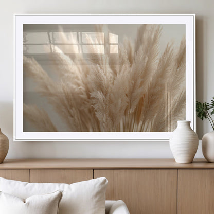 50300-MGC-FP-36x24_White-Pampas Grass Wall Art Canvas Print, Framed Minimalist Pampas Grass Art Picture Print, Beige Pampas Grass Perfect Minimalist Boho
