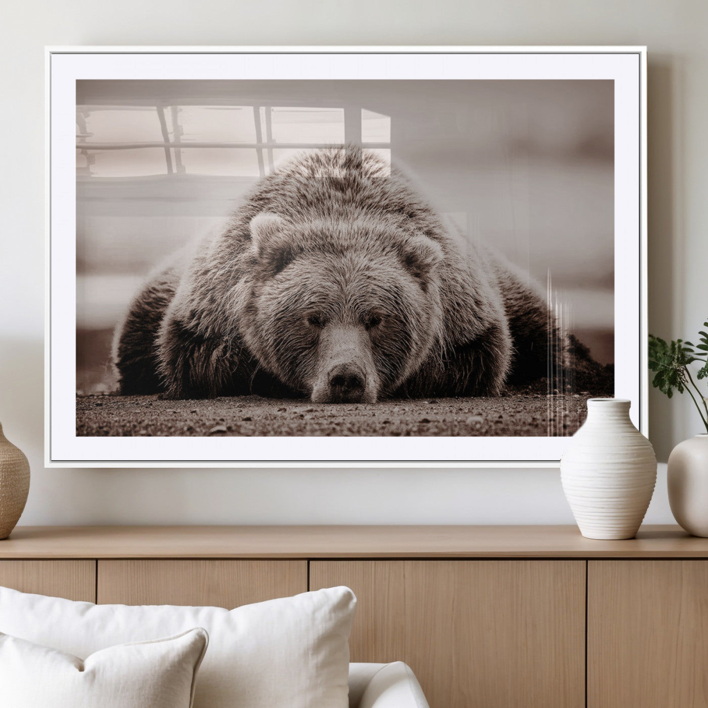 20611-MGV-CV-36X24-Grizzly Bear Wall Art – Majestic Wildlife Sepia Canvas Print, Rustic Nature Animal Artwork for Cabin, Lodge, Living Room, Bedroom,