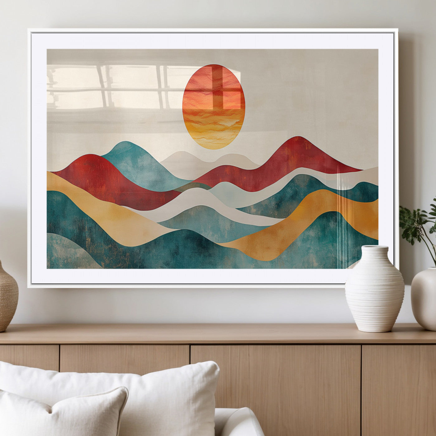 79094-MGV-CV-36X24-Abstract Sunset Landscape Wall Art – Modern Colorful Mountain Canvas Print, Minimalist Nature Decor for Living Room, Office, or