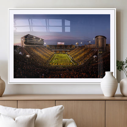 82557-MGV-CV-36X24-College Football Stadium Wall Art – Panoramic Sunset Canvas Print with Marching Band and Game Day Crowd, Sports Artwork for Man