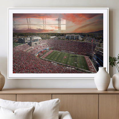 51135-MGV-CV-36X24-Indiana Hoosiers Stadium Wall Art – Panoramic Football Canvas Print with Game Day Crowd and Sunset Sky, Sports Artwork for Man