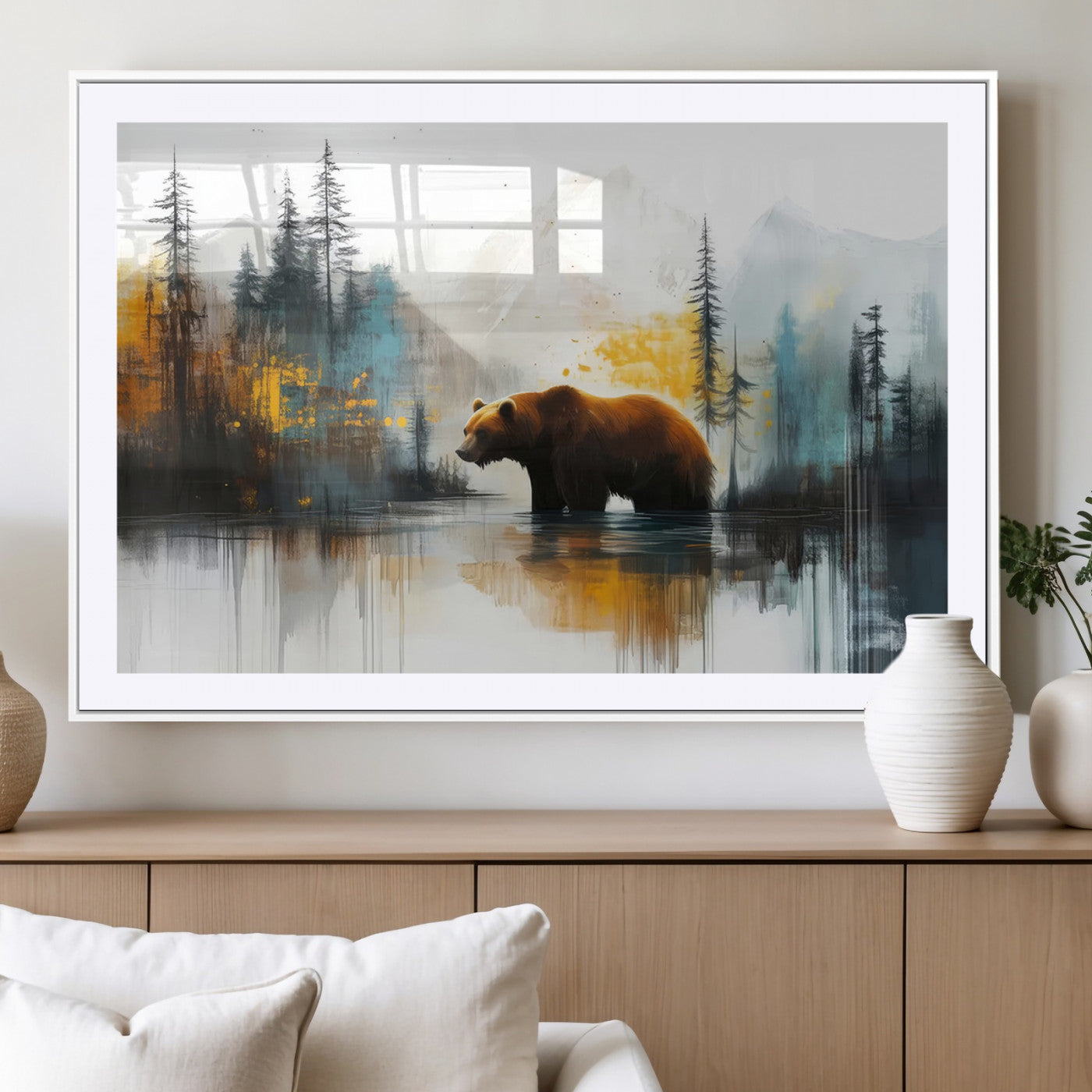 50308-MGC-FP-36x24_White-Bear Wilderness Wall Art – Mountain Forest Canvas Print, Rustic Cabin Decor with Wildlife Landscape, Nature Artwork for Lodge,