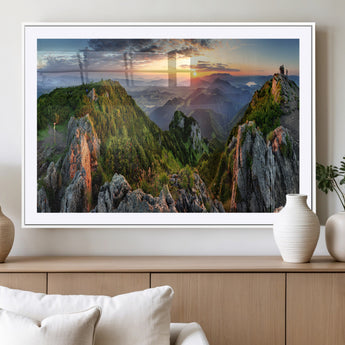 51582565-MGV-CV-36X24-Mountain Sunrise Panorama Wall Art – Scenic Landscape Canvas Print, Hiking Adventure Nature Photography, Large Mountain Range Wall