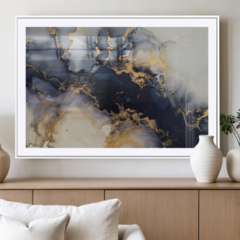 41136487-MGC-FP-36x24_White-Black Marble Wall Art Canvas Print, Framed Gold Veins Art Picture Print, Abstract Texture Perfect Moody Luxe Decor Artwork