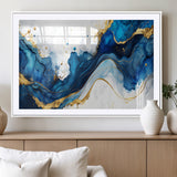 33506371-MGV-CV-36X24-Blue Marble Wall Art Canvas Print, Framed Gold Splash Art Picture Print, Abstract Wave Perfect Modern Luxe Decor Artwork