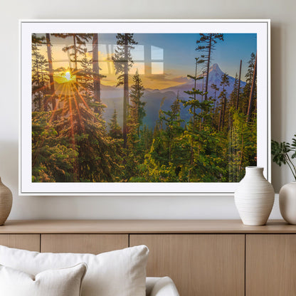 83544043-MGC-FP-36x24_White-Forest Sunset Wall Art Canvas Print, Framed Sunset Trees Art Picture Print, Green Pines Perfect Rustic Nature Decor Artwork